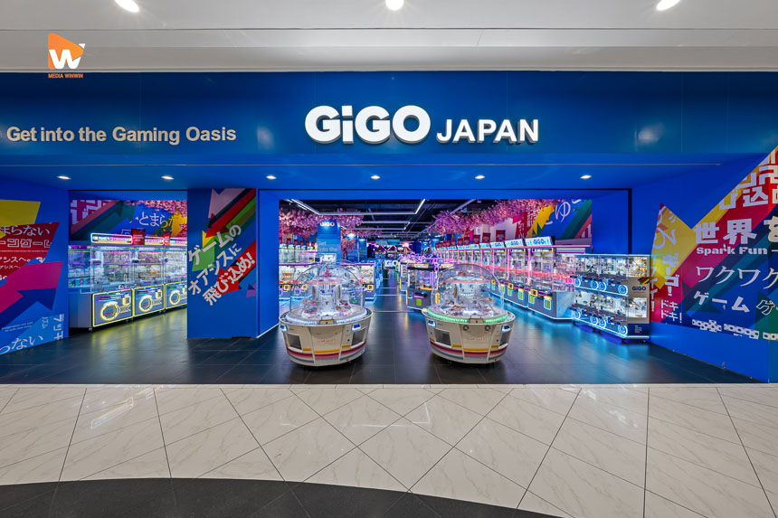 Chụp ảnh không gian cửa hàng GiGO JAPAN nhìn thẳng từ hành lang AEON Mall Hà Đông